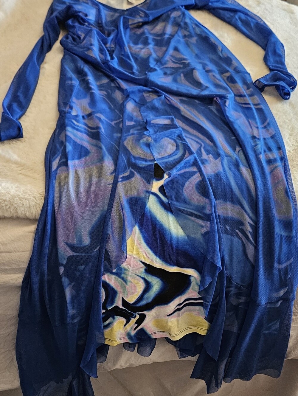 TOPSHOP blue Mesh Long-Sleeve Midi Dress